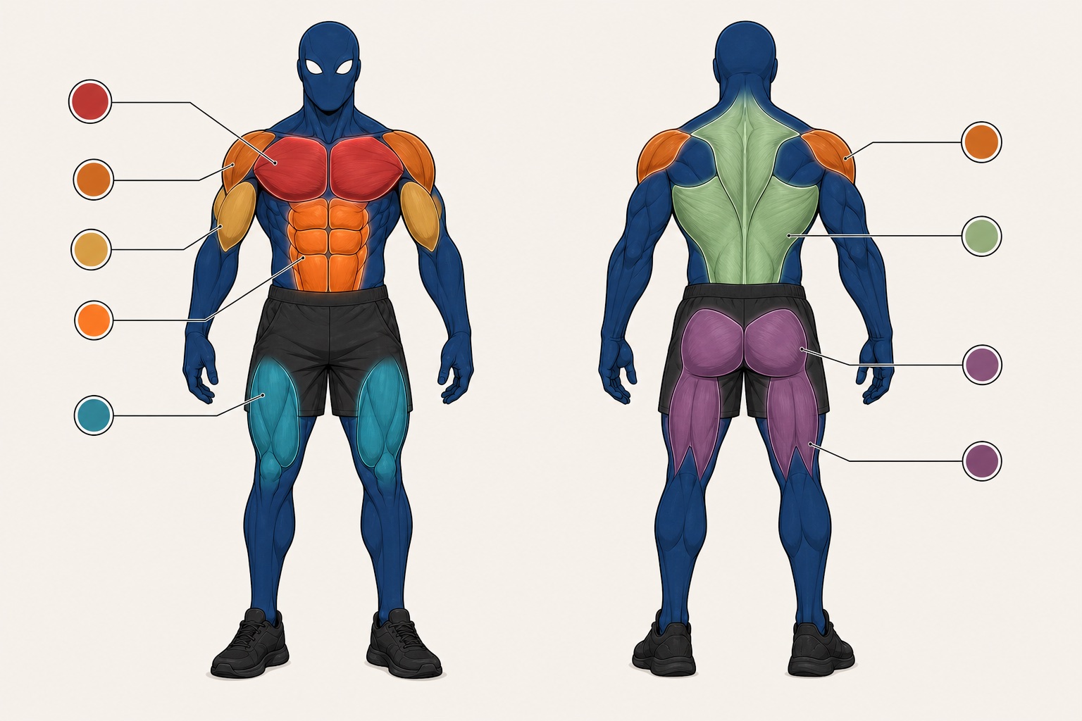 Muscle anatomy diagram showing the muscle groups targeted